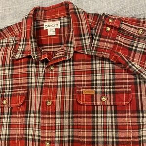 Carhartt Men's Red Plaid Flannel Shirt 2XL 100% Cotton Workwear  Chore